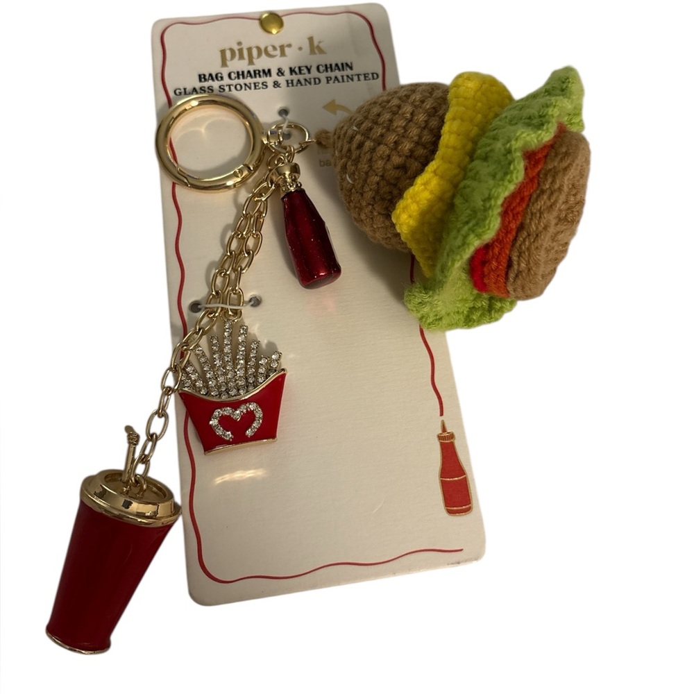 Trendy Quirky Fun Piper K Burger Bag/Keychain Charm With “The Fixins’”